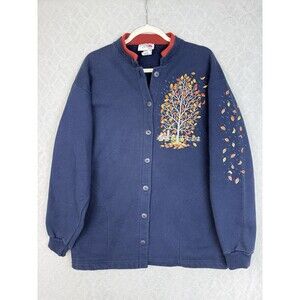 Vtg 90s Morning Sun Sweatshirt Jacket Women Large Fall Leaves Autumn Grandmacore